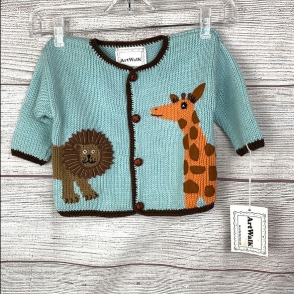 NWT Art Walk Cotton Lion Giraffe Baby Cardigan